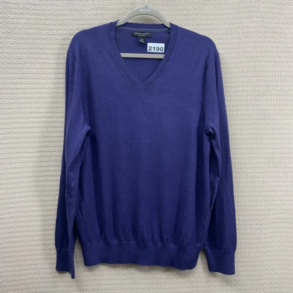 Banana Republic Luxury Silk Cotton Cashmere Sweater NEW Purple Mens L Old Money